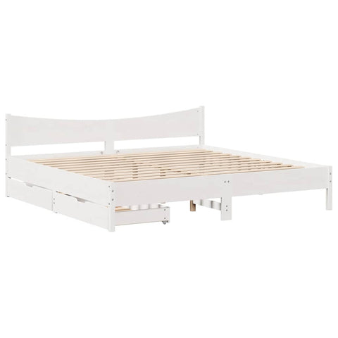 vidaXL Bed Frame with Drawers White 200x200 cm Solid Wood Pine