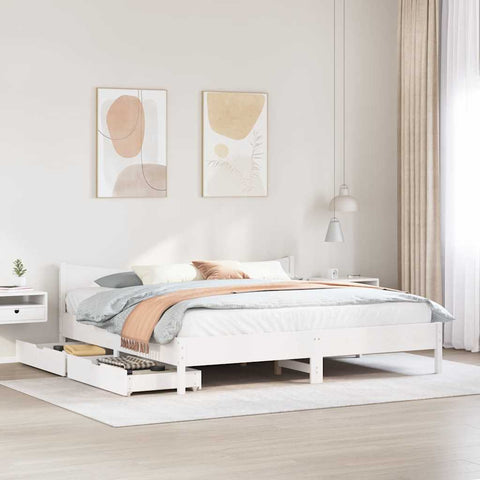 vidaXL Bed Frame with Drawers White 200x200 cm Solid Wood Pine