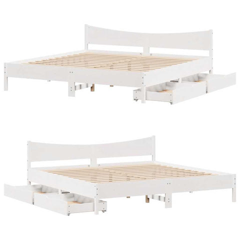 vidaXL Bed Frame with Drawers White 200x200 cm Solid Wood Pine