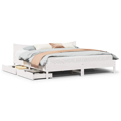 vidaXL Bed Frame with Drawers White 200x200 cm Solid Wood Pine
