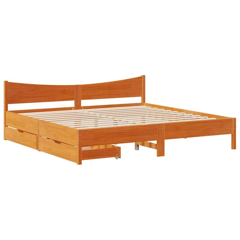 vidaXL Bed Frame with Drawers Wax Brown 200x200 cm Solid Wood Pine
