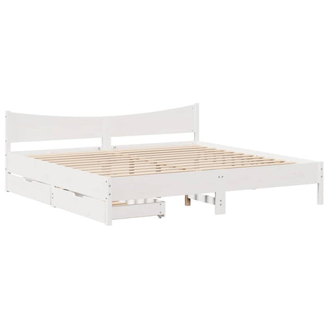 vidaXL Bed Frame with Drawers White 180x200 cm Super King Solid Wood Pine