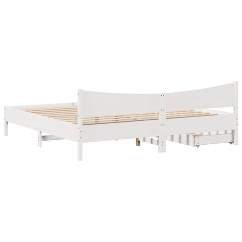 vidaXL Bed Frame with Drawers White 180x200 cm Super King Solid Wood Pine