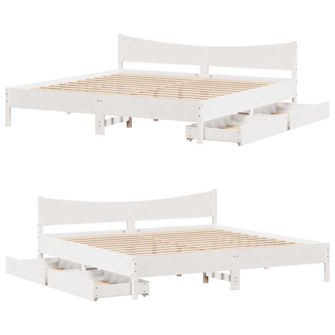 vidaXL Bed Frame with Drawers White 180x200 cm Super King Solid Wood Pine