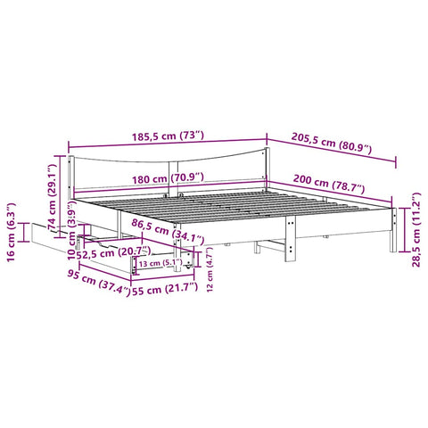 vidaXL Bed Frame with Drawers White 180x200 cm Super King Solid Wood Pine