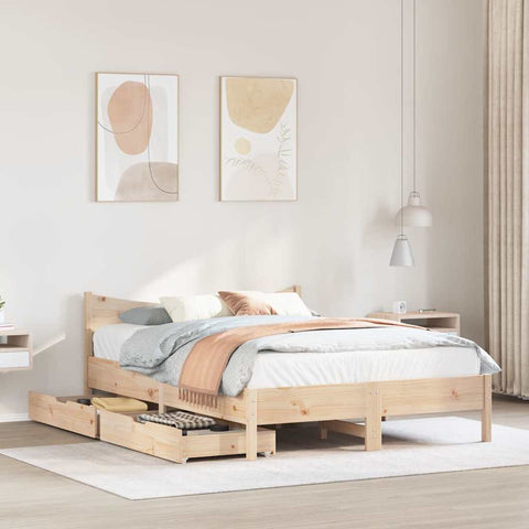 vidaXL Bed Frame with Drawers 150x200 cm King Size Solid Wood Pine