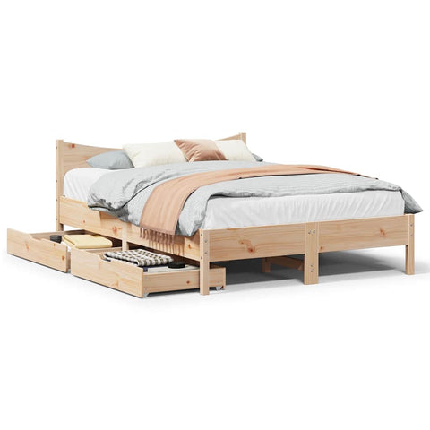 vidaXL Bed Frame with Drawers 150x200 cm King Size Solid Wood Pine
