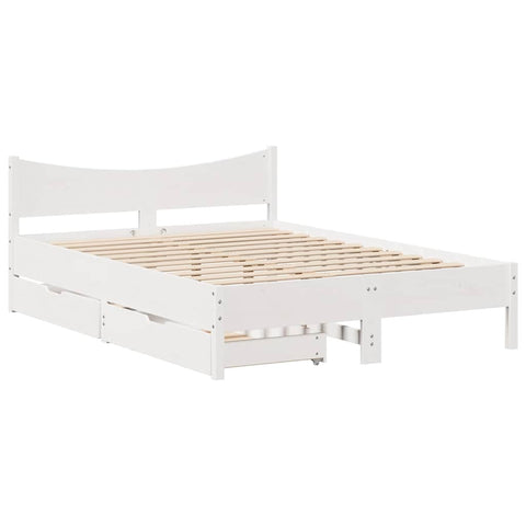 vidaXL Bed Frame with Drawers White 150x200 cm King Size Solid Wood Pine