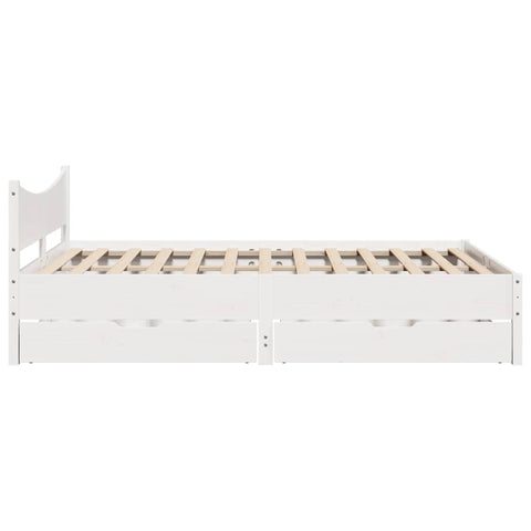 vidaXL Bed Frame with Drawers White 150x200 cm King Size Solid Wood Pine