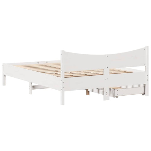 vidaXL Bed Frame with Drawers White 150x200 cm King Size Solid Wood Pine