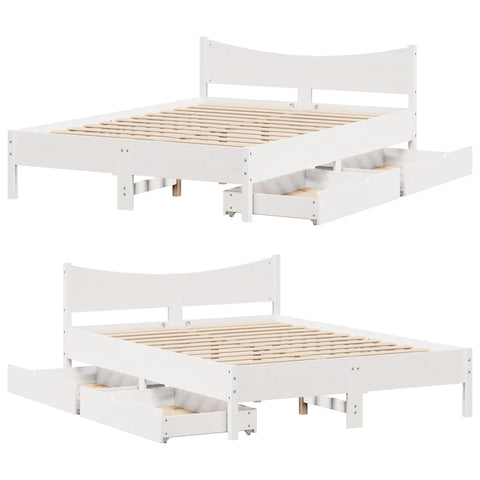 vidaXL Bed Frame with Drawers White 150x200 cm King Size Solid Wood Pine