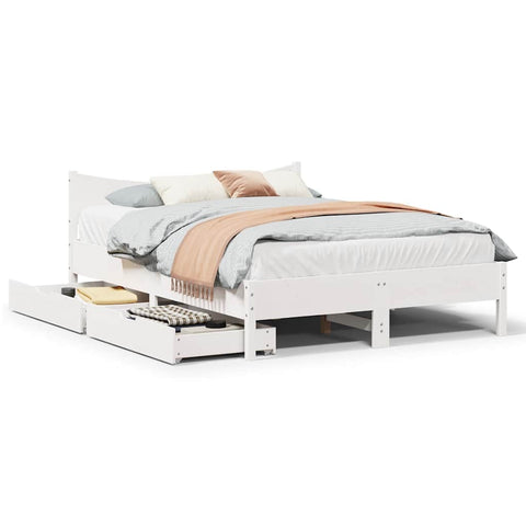 vidaXL Bed Frame with Drawers White 150x200 cm King Size Solid Wood Pine