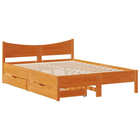 vidaXL Bed Frame with Drawers Wax Brown 150x200 cm King Size Solid Wood Pine