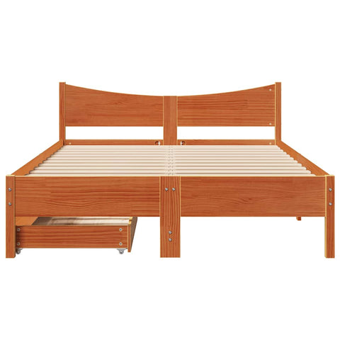 vidaXL Bed Frame with Drawers Wax Brown 150x200 cm King Size Solid Wood Pine