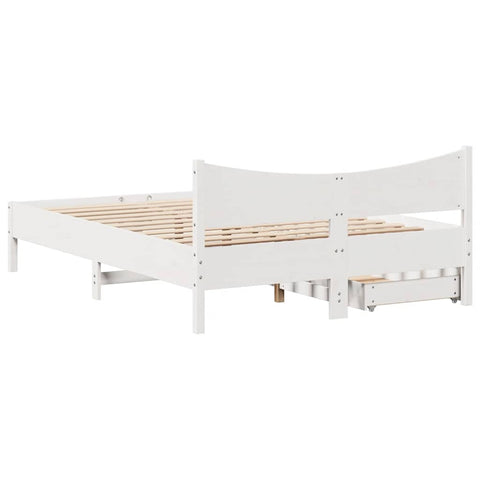 vidaXL Bed Frame with Drawers White 140x200 cm Solid Wood Pine