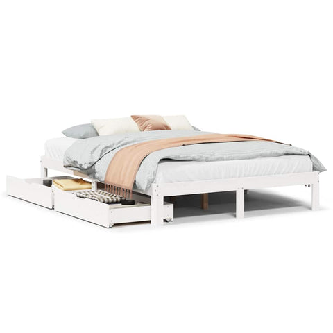 vidaXL Bed Frame with Drawers without Mattress White 160x200 cm
