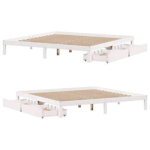 vidaXL Bed Frame with Drawers without Mattress White 180x200 cm Super King