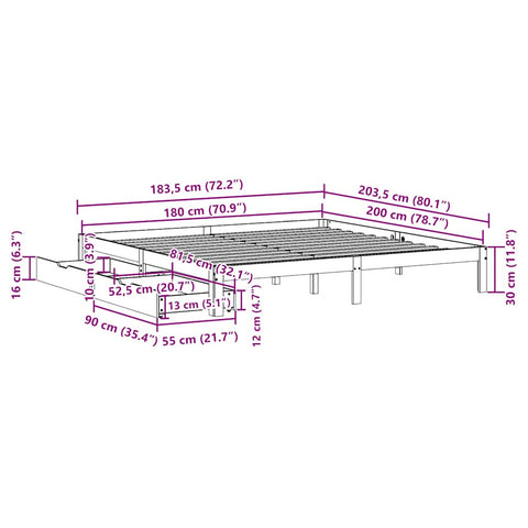 vidaXL Bed Frame with Drawers without Mattress White 180x200 cm Super King
