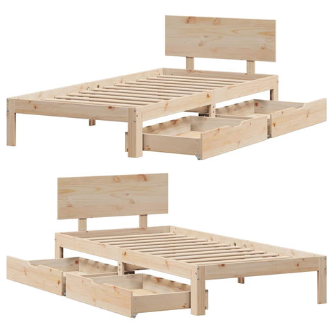 vidaXL Bed Frame with Drawers without Mattress 75x190 cm Small Single