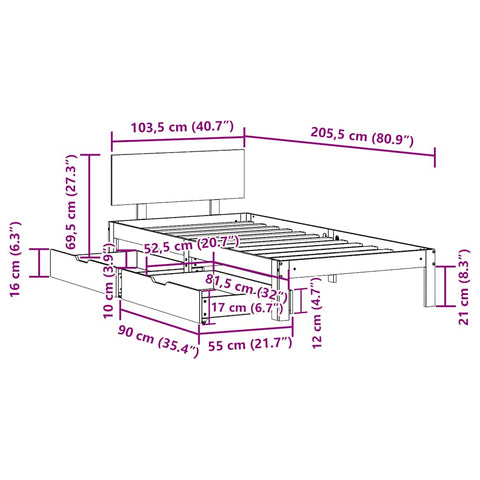 vidaXL Bed Frame with Drawers without Mattress White 100x200 cm