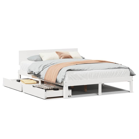 vidaXL Bed Frame with Drawers without Mattress White 150x200 cm King Size