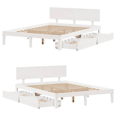 vidaXL Bed Frame with Drawers without Mattress White 150x200 cm King Size