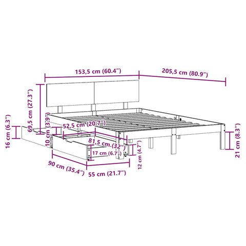 vidaXL Bed Frame with Drawers without Mattress White 150x200 cm King Size