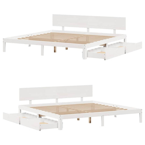 vidaXL Bed Frame with Drawers without Mattress White 180x200 cm Super King