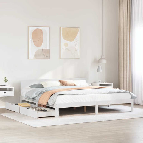 vidaXL Bed Frame with Drawers without Mattress White 180x200 cm Super King