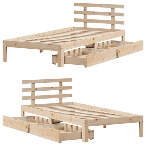 vidaXL Bed Frame with Drawers without Mattress 75x190 cm Small Single