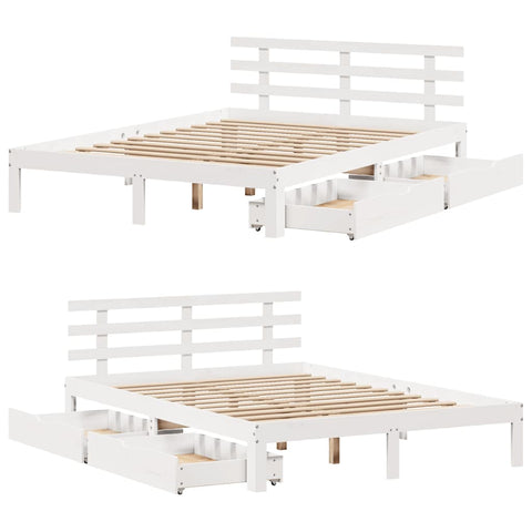 vidaXL Bed Frame with Drawers without Mattress White 150x200 cm King Size