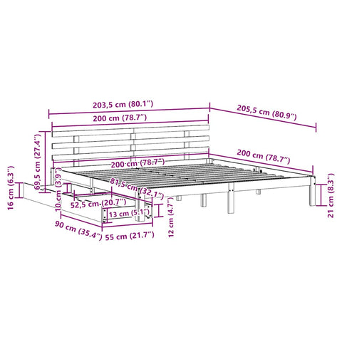 vidaXL Bed Frame with Drawers without Mattress White 200x200 cm