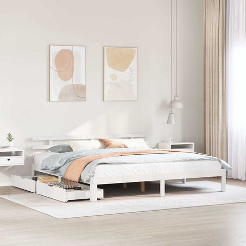 vidaXL Bed Frame with Drawers without Mattress White 200x200 cm