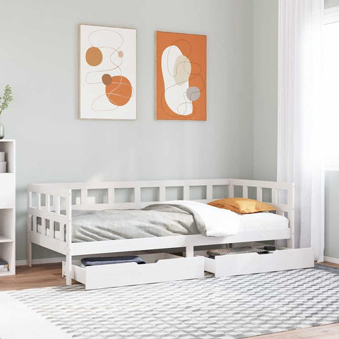 vidaXL Daybed with Drawers without Mattress White 90x190 cm Single Solid Wood