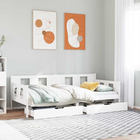 vidaXL Daybed with Drawers without Mattress White 90x190 cm Single Solid Wood