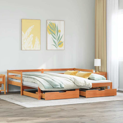vidaXL Daybed with Trundle&Drawers without Mattress Wax Brown 90x190 cm Single