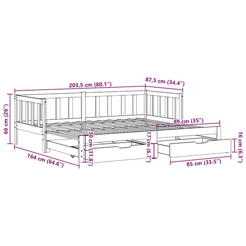 vidaXL Daybed with Trundle and Drawers without Mattress 80x200 cm