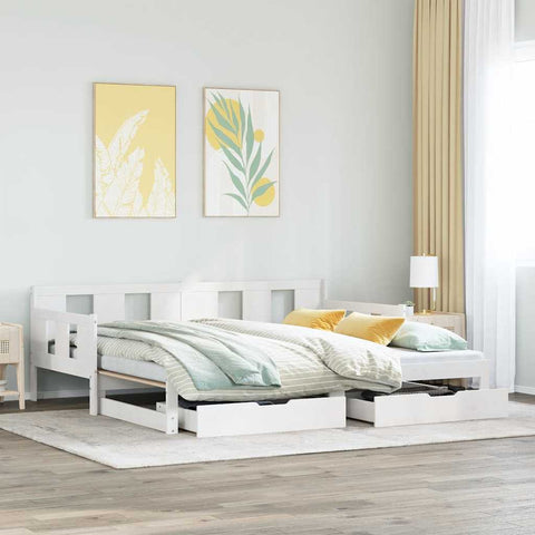 vidaXL Daybed with Trundle and Drawers without Mattress White 90x190 cm Single