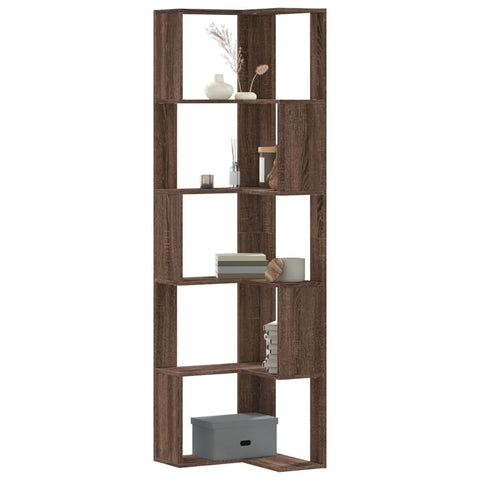 vidaXL Corner Bookcase 5-Tier Brown Oak 50x50x179 cm Engineered Wood