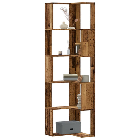 vidaXL Corner Bookcase 5-Tier Old Wood 50x50x179 cm Engineered Wood