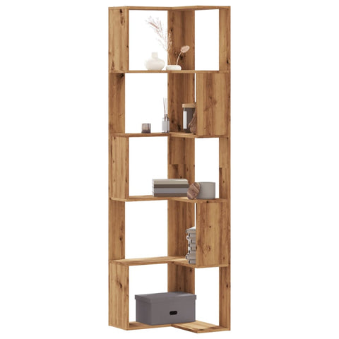vidaXL Corner Bookcase 5-Tier Artisian Oak 50x50x179 cm Engineered Wood