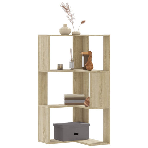 vidaXL Corner Bookcase 3-Tier Sonoma Oak 50x50x102 cm Engineered Wood