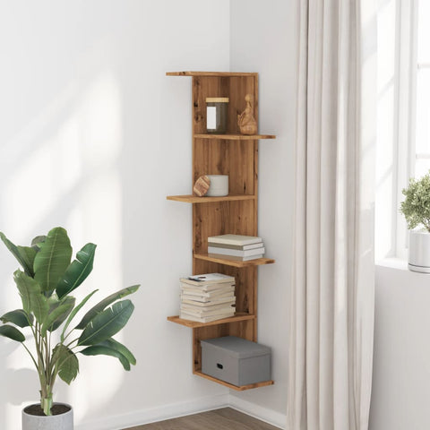 vidaXL Wall Corner Shelf Artisian Oak 36.5x36.5x140 cm Engineered Wood
