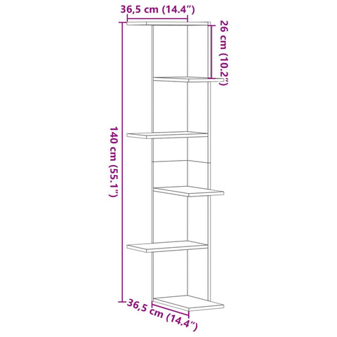 vidaXL Wall Corner Shelf Artisian Oak 36.5x36.5x140 cm Engineered Wood