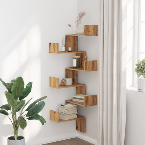vidaXL Wall Corner Shelf Artisian Oak 45x45x147 cm Engineered Wood
