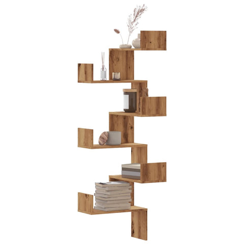 vidaXL Wall Corner Shelf Artisian Oak 45x45x147 cm Engineered Wood