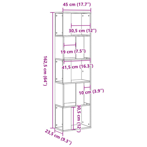 vidaXL Bookcase 5-Tier Old Wood 45x23.5x162.5 cm Engineered Wood