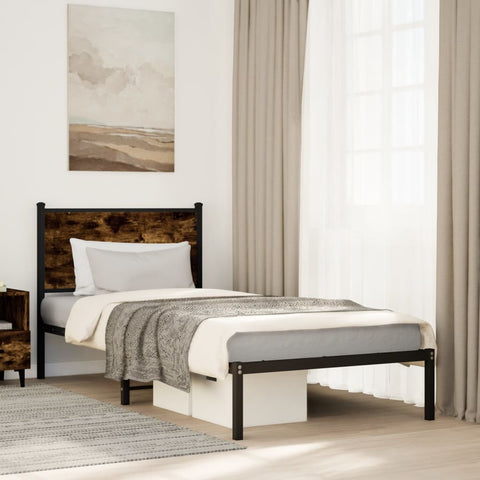 vidaXL Metal Bed Frame without Mattress Smoked Oak 75x190 cm Small Single