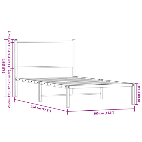 vidaXL Metal Bed Frame without Mattress Smoked Oak 100x190 cm