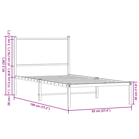vidaXL Metal Bed Frame without Mattress Sonoma Oak 90x190 cm Single